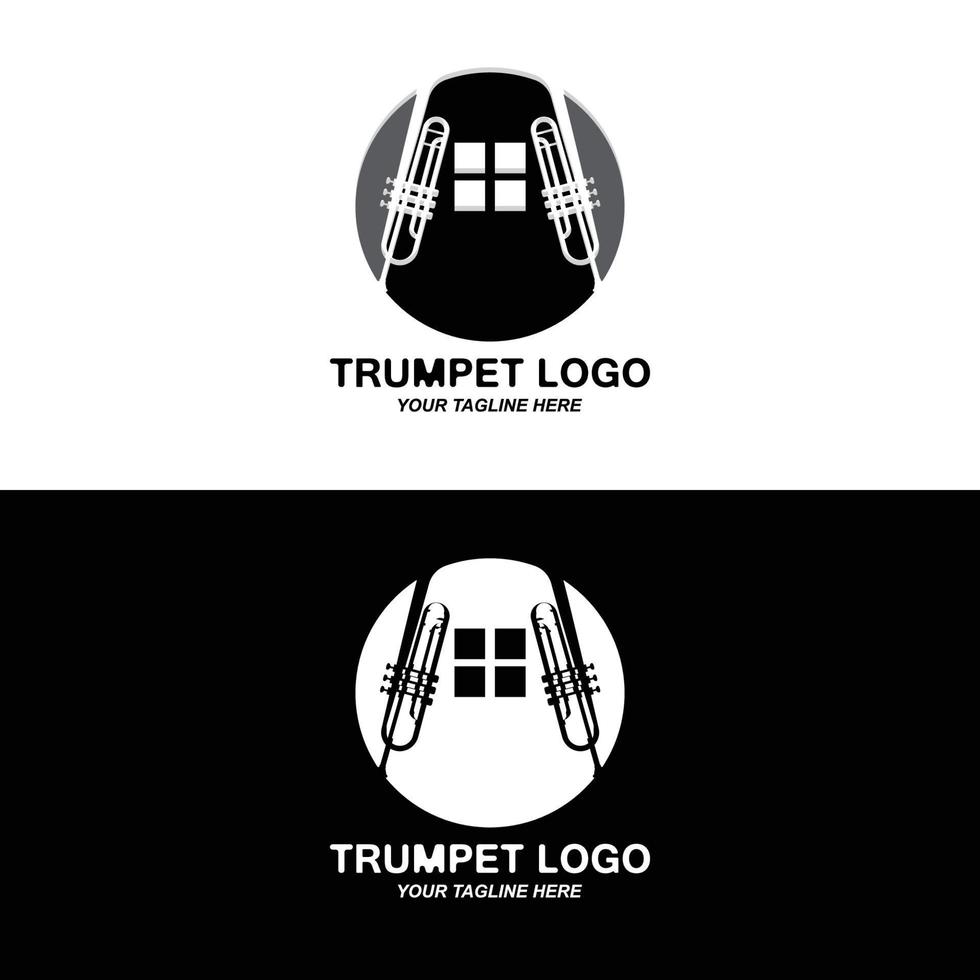 design de logotipo de trompete, gerar melodia, ilustração de esboço de vetor de instrumento musical