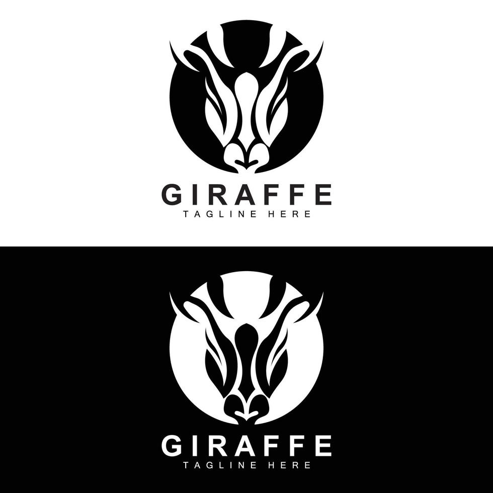 design de logotipo de girafa, silhueta de vetor de cabeça de girafa, animal de pescoço alto, zoológico, ilustração de tatuagem, marca de produto