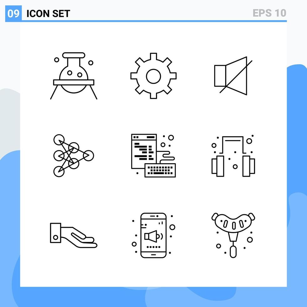 ícones de estilo moderno de 9 linhas delineiam símbolos para uso geral sinal de ícone de linha criativa isolado em fundo branco 9 ícones embalam fundo de vetor de ícone preto criativo