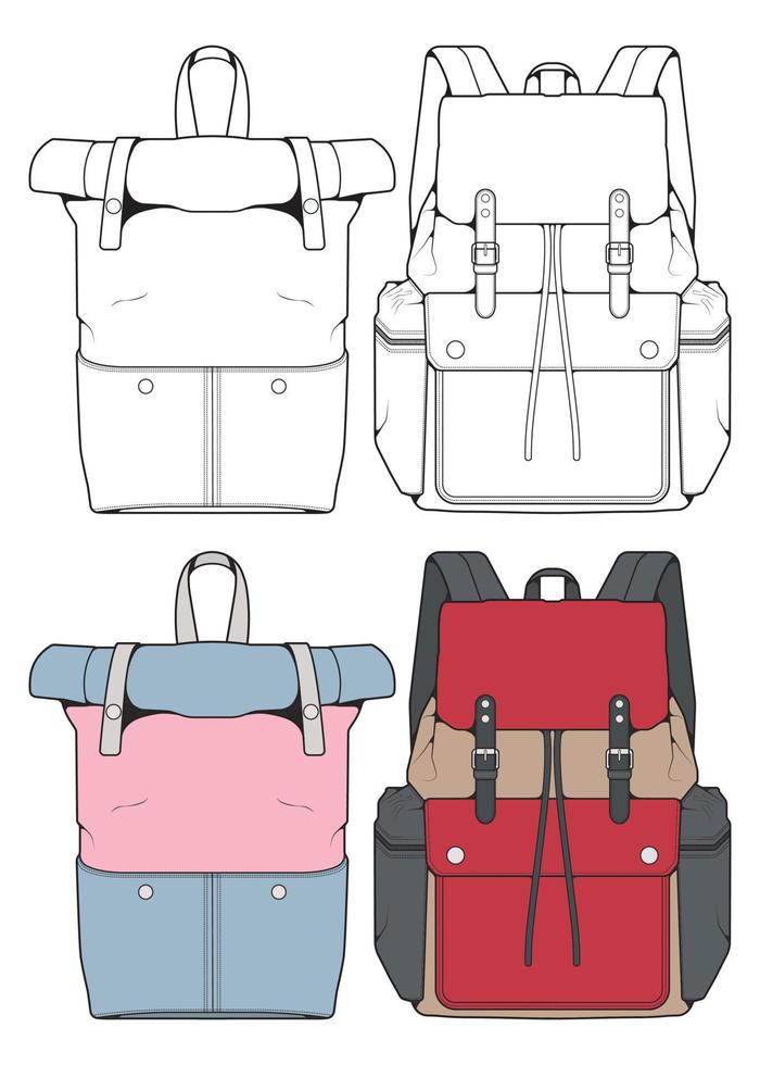 conjunto de ilustração vetorial de mochilas. mochilas para estudantes, viajantes e turistas. vetor