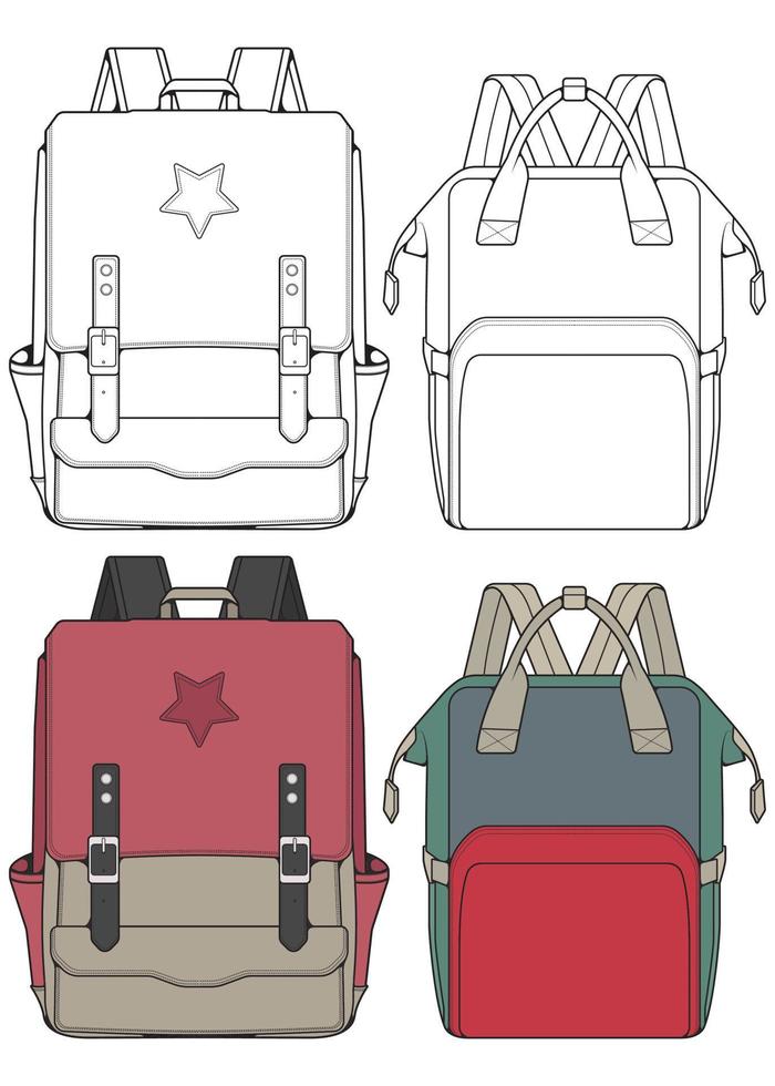 conjunto de ilustração vetorial de mochilas. mochilas para estudantes, viajantes e turistas. vetor