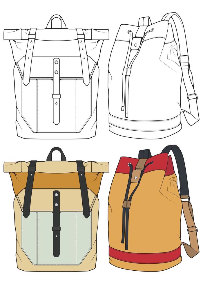 conjunto de ilustração vetorial de mochilas. mochilas para estudantes, viajantes e turistas. vetor