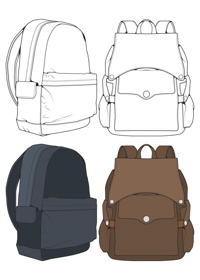 conjunto de ilustração vetorial de mochilas. mochilas para estudantes, viajantes e turistas. vetor