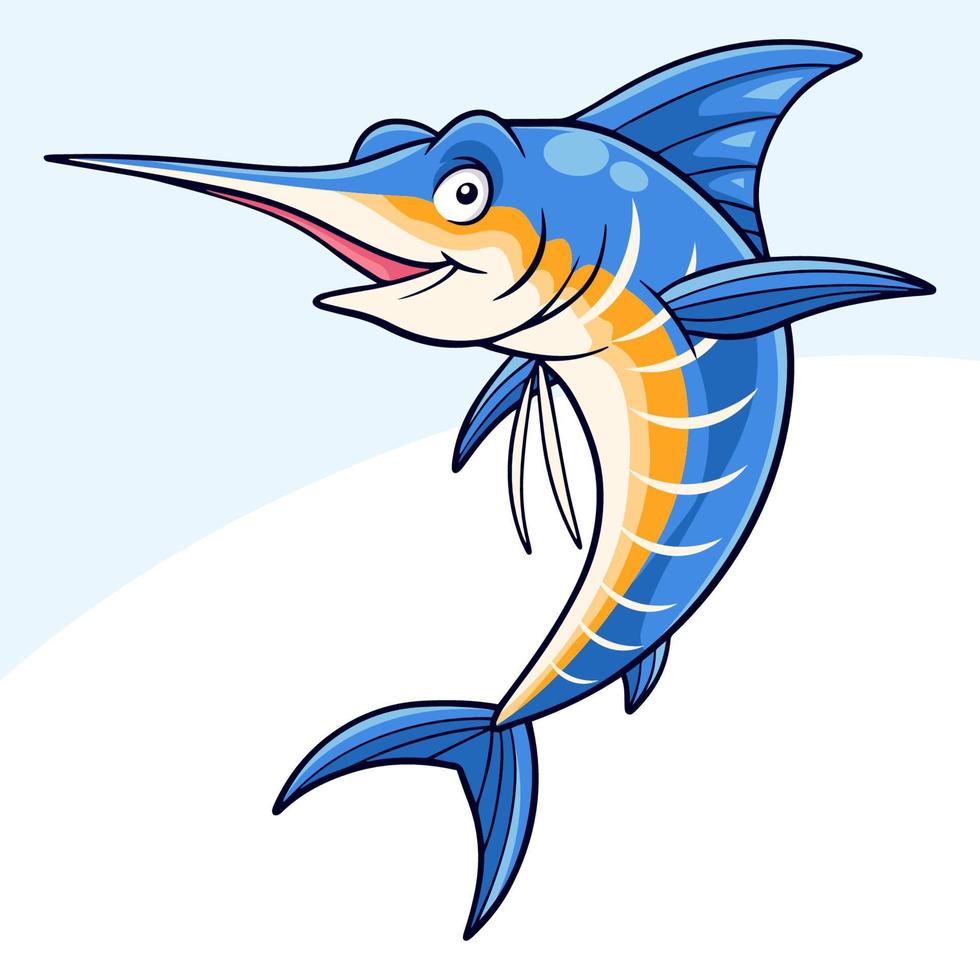 peixe marlin engraçado dos desenhos animados isolado no fundo branco vetor