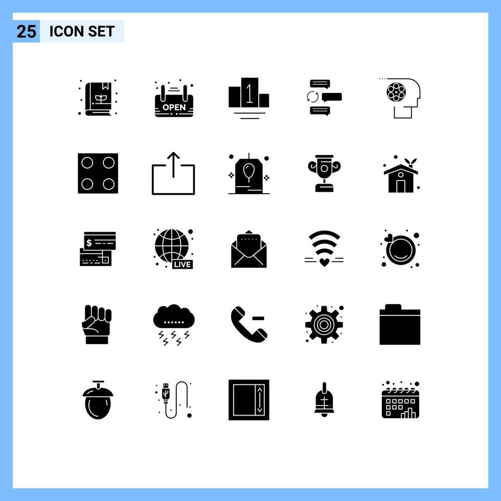 conjunto de 25 símbolos de ícones de interface do usuário modernos, sinais para equipe de trabalho, diálogo de robô esportivo, elementos de design de vetores editáveis