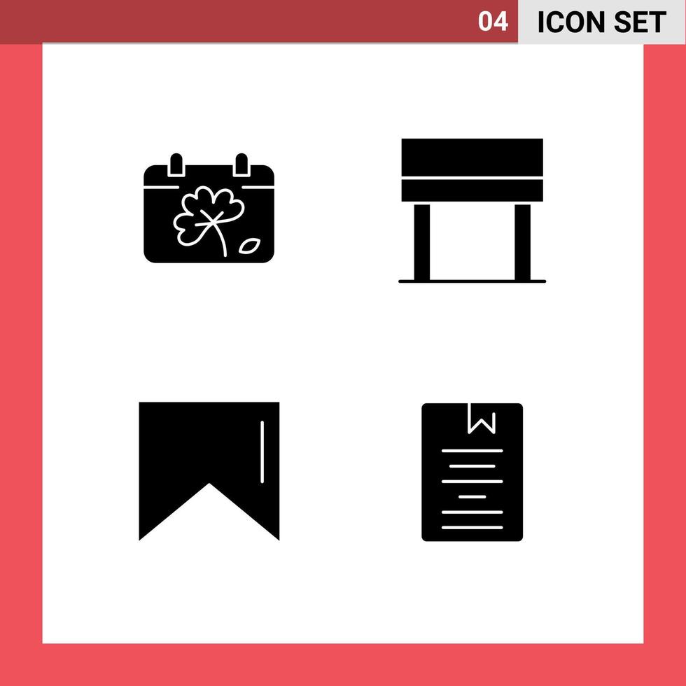 conjunto moderno de pictograma de 4 glifos sólidos de calendário livro primavera tabela educação elementos de design de vetores editáveis