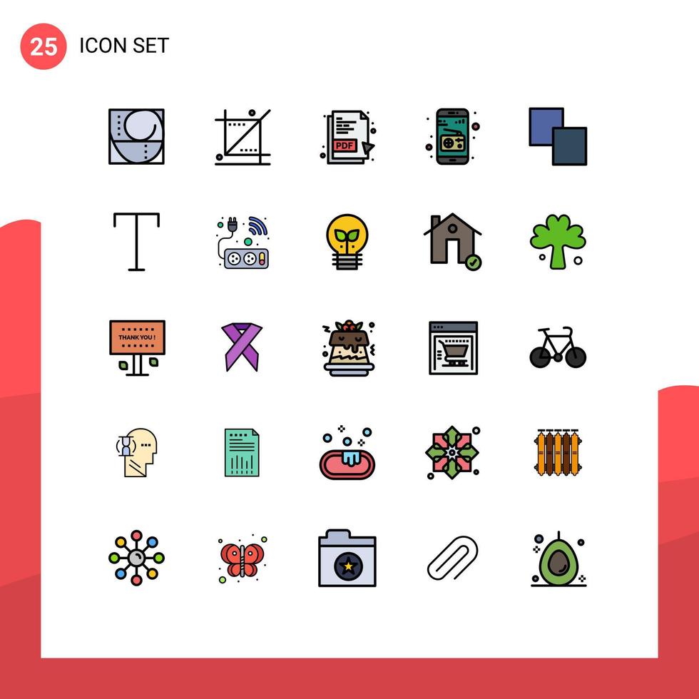 Conceito de cor plana de 25 linhas preenchidas para sites móveis e camadas de aplicativos clonar ferramentas de comunicação de rádio elementos de design de vetores editáveis