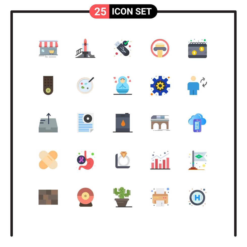 grupo de 25 sinais e símbolos de cores planas para elementos de design de vetores editáveis de token de coluna de playground de arquitetura de decoração