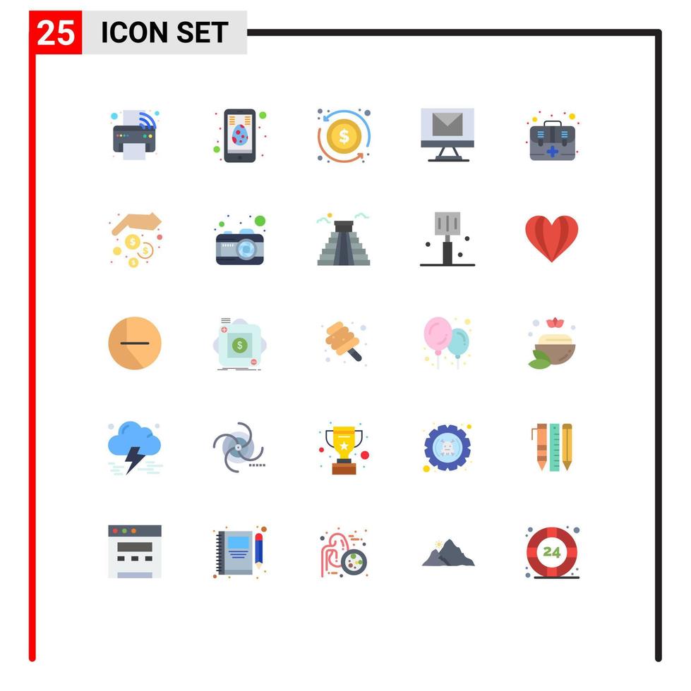Conceito de 25 cores planas para sites móveis e aplicativos de emergência novos elementos de design de vetores editáveis de dinheiro de e-mail móvel