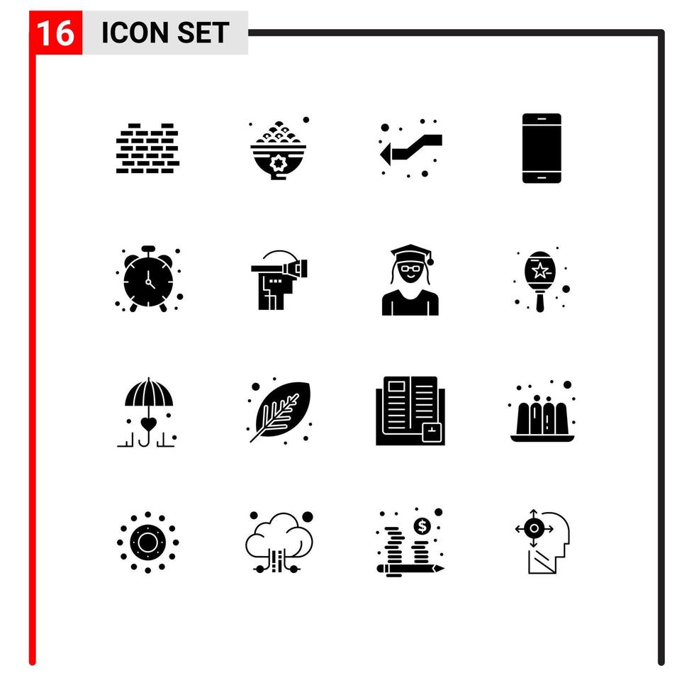 pacote de interface do usuário de 16 glifos sólidos básicos de dispositivos de refeição do gadget do iphone deixou elementos de design vetorial editáveis vetor