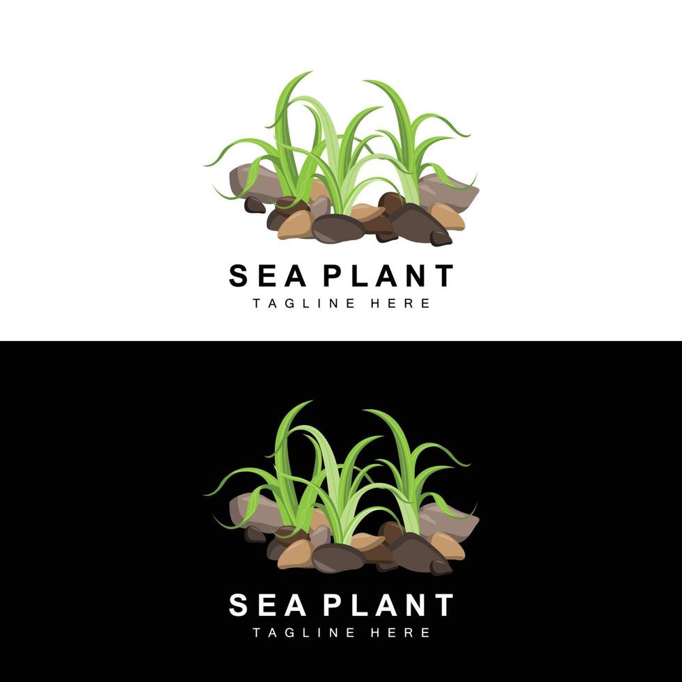 logotipo de algas marinhas, design vetorial de plantas marinhas, mercearia e proteção da natureza vetor