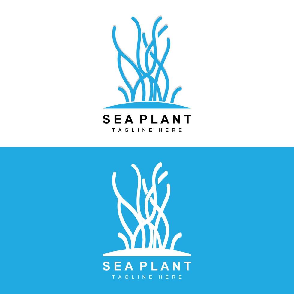 logotipo de algas marinhas, design vetorial de plantas marinhas, mercearia e proteção da natureza vetor