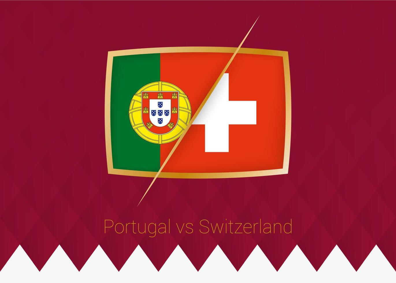 portugal vs suíça, ícone das oitavas de final da competição de futebol em fundo bordô. vetor