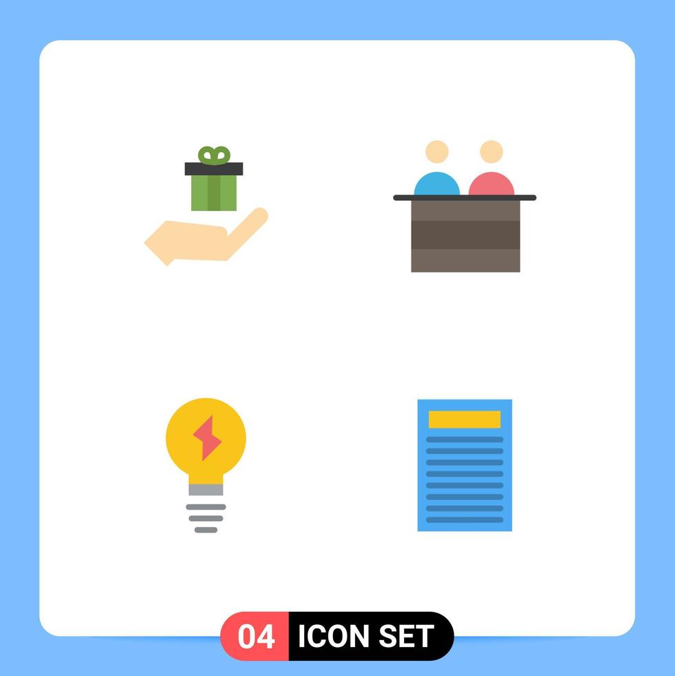 4 ícones planos universais definidos para web e aplicativos móveis, luz de presente, livro do júri de comércio eletrônico, elementos de design vetorial editáveis vetor