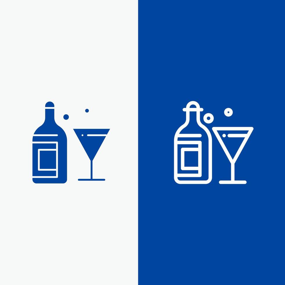 garrafa de bebida de vidro linha de vinho e ícone sólido de glifo banner azul linha e ícone sólido de glifo banner azul vetor