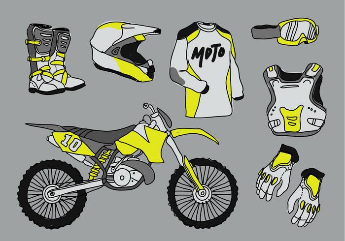 Motocross Starter Pack Doodle Ilustração vetorial vetor