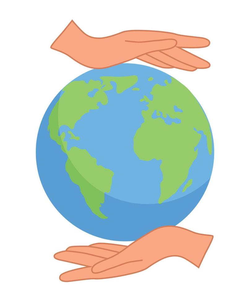 as mãos fecham o planeta da poluição, salvam o planeta, um pequeno processo de uma planta, conceito do dia da terra vetor