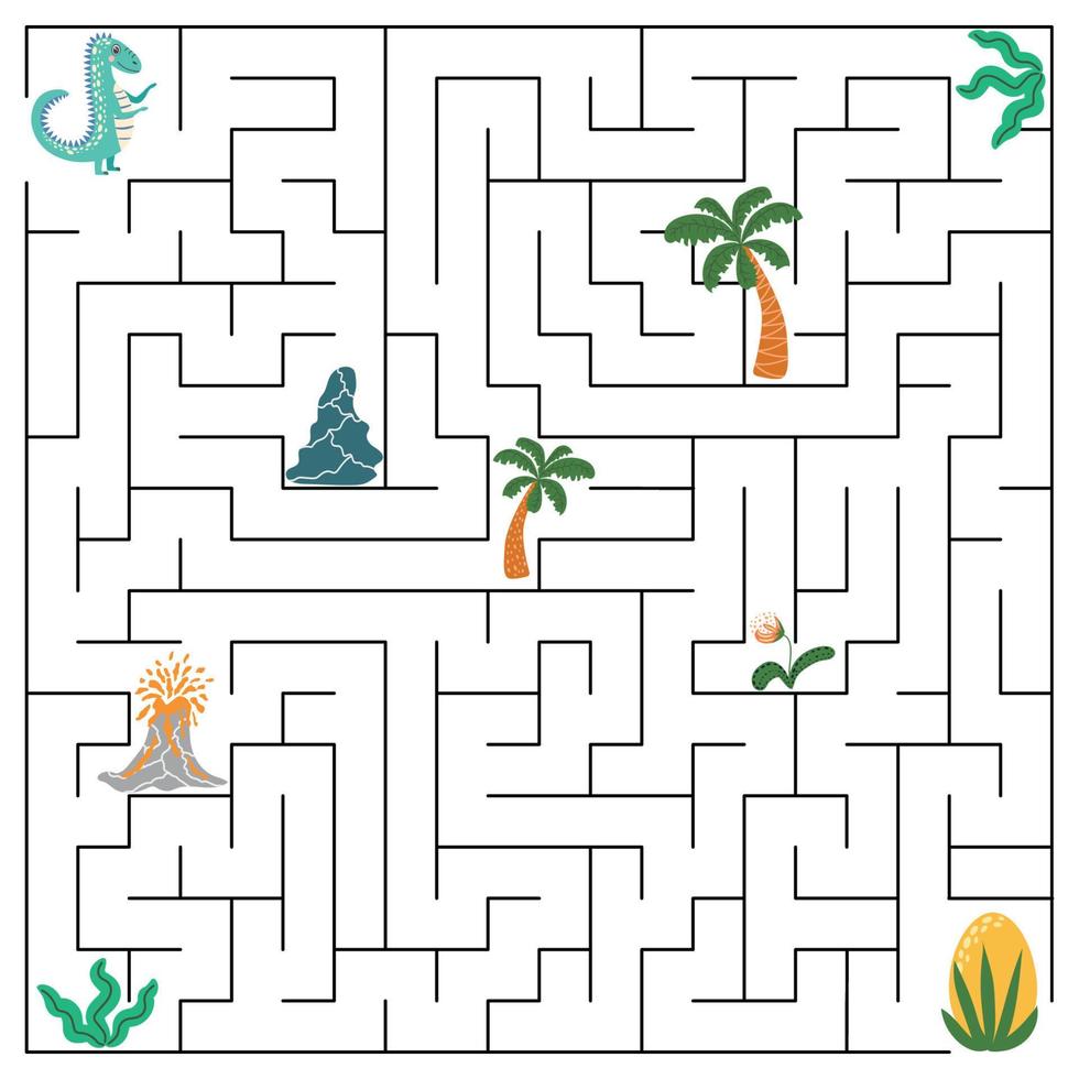 Jogo de lógica infantil atravessa o labirinto ajude o bebê tiranossauro a  passar pelo vetor dos dinossauros do labirinto