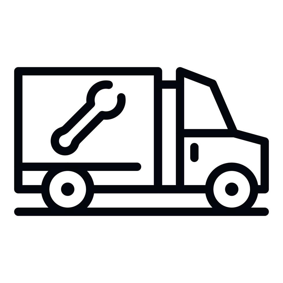 ícone do caminhão de entrega de chave inglesa, estilo de estrutura de tópicos vetor