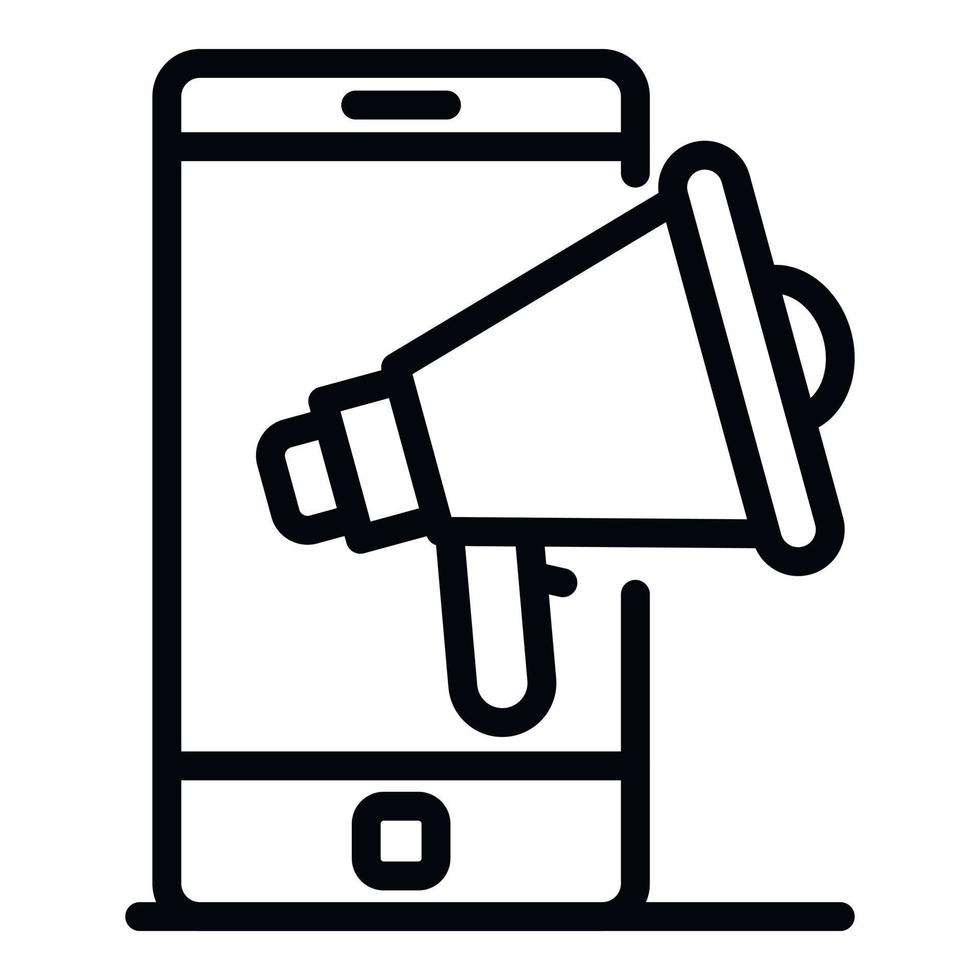 ícone de megafone e smartphone, estilo de estrutura de tópicos vetor