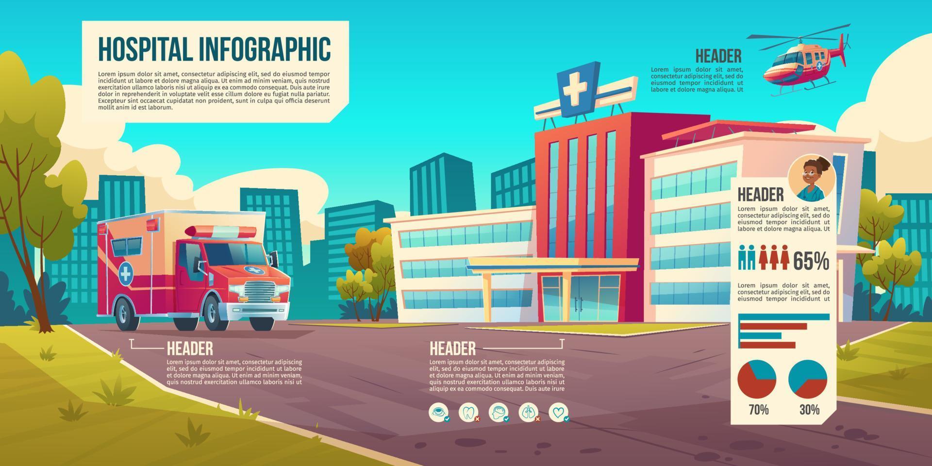 fundo infográfico de medicina com hospital vetor