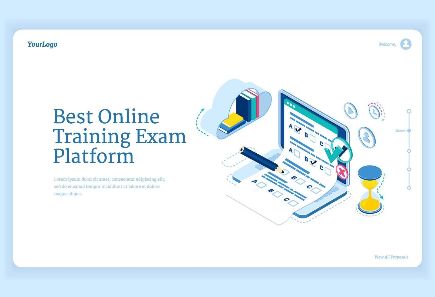 melhor banner de plataforma de exame de treinamento online vetor