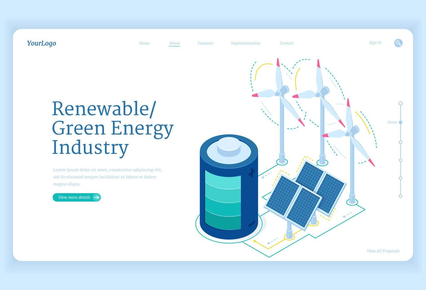 pouso isométrico da indústria de energia verde renovável vetor