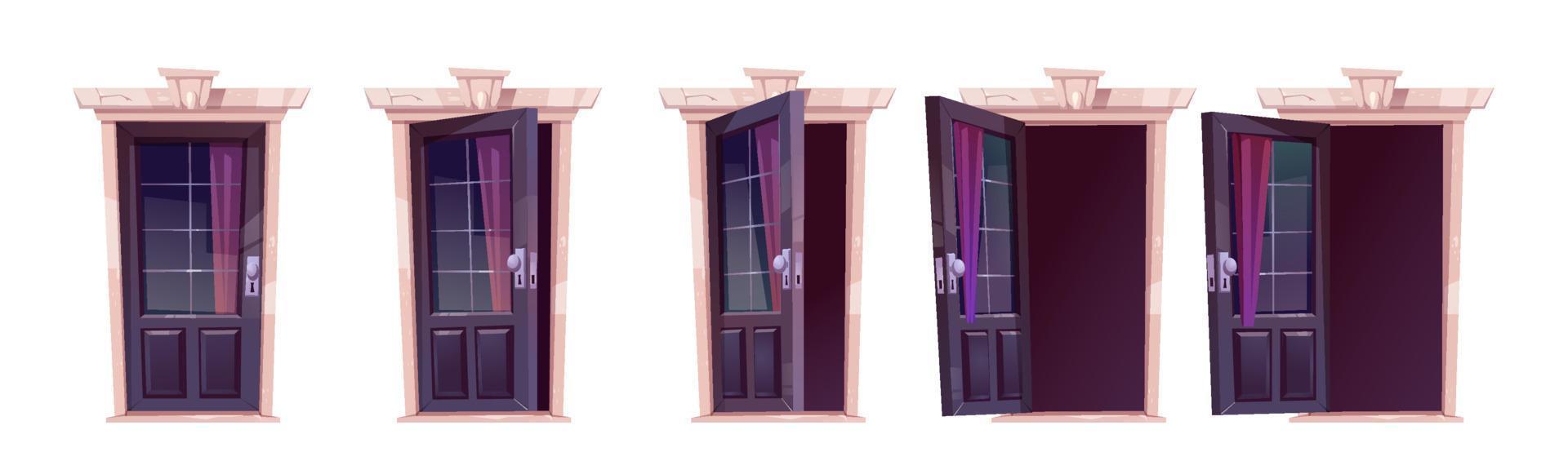 conjunto de animação de sequência de movimento de abertura de porta dos desenhos animados vetor