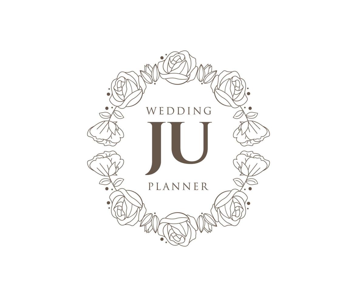 coleção de logotipos de monograma de casamento de letras iniciais ju, modelos minimalistas e florais modernos desenhados à mão para cartões de convite, salve a data, identidade elegante para restaurante, boutique, café em vetor