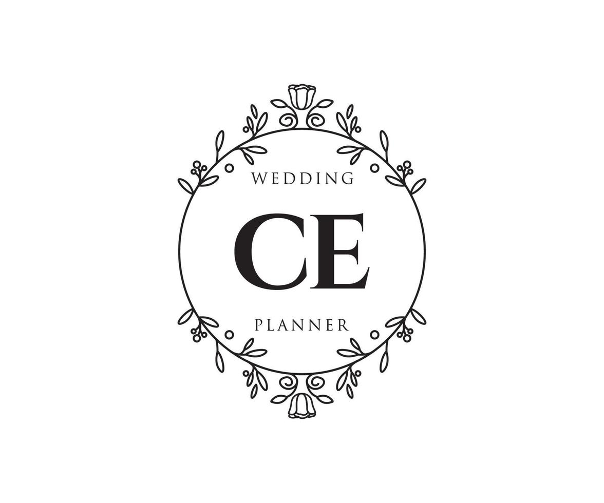 coleção de logotipos de monograma de casamento de carta inicial ce, modelos minimalistas e florais modernos desenhados à mão para cartões de convite, salve a data, identidade elegante para restaurante, boutique, café em vetor