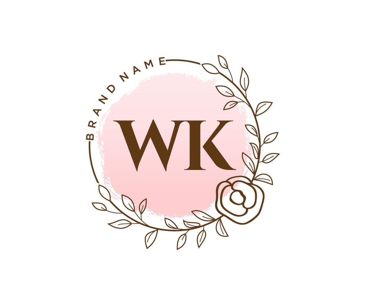 logo feminino inicial wk. utilizável para logotipos de natureza, salão, spa, cosméticos e beleza. elemento de modelo de design de logotipo de vetor plana.