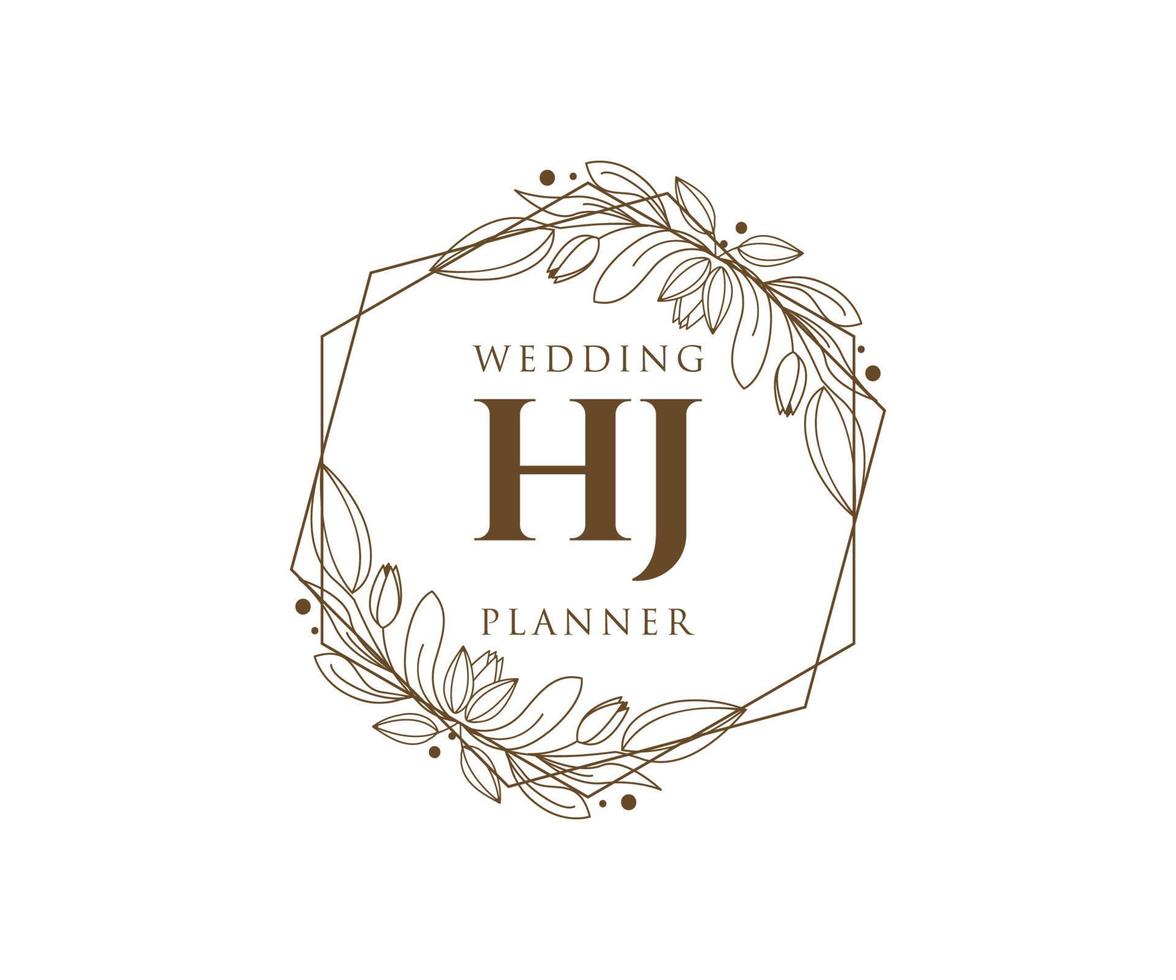 hj letras iniciais coleção de logotipos de monograma de casamento, modelos modernos minimalistas e florais desenhados à mão para cartões de convite, salve a data, identidade elegante para restaurante, boutique, café em vetor