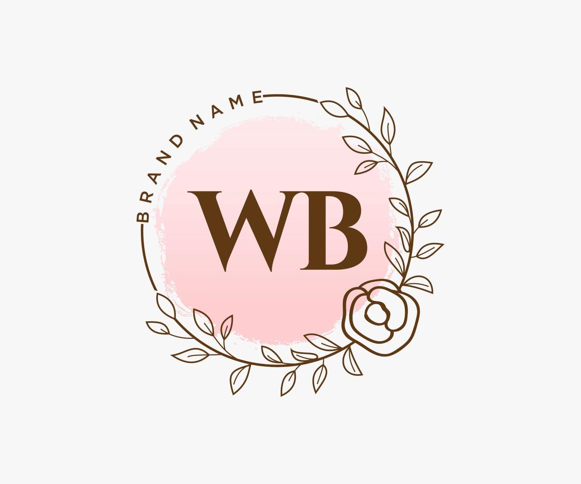 logo feminino inicial wb. utilizável para logotipos de natureza, salão, spa, cosméticos e beleza. elemento de modelo de design de logotipo de vetor plana.