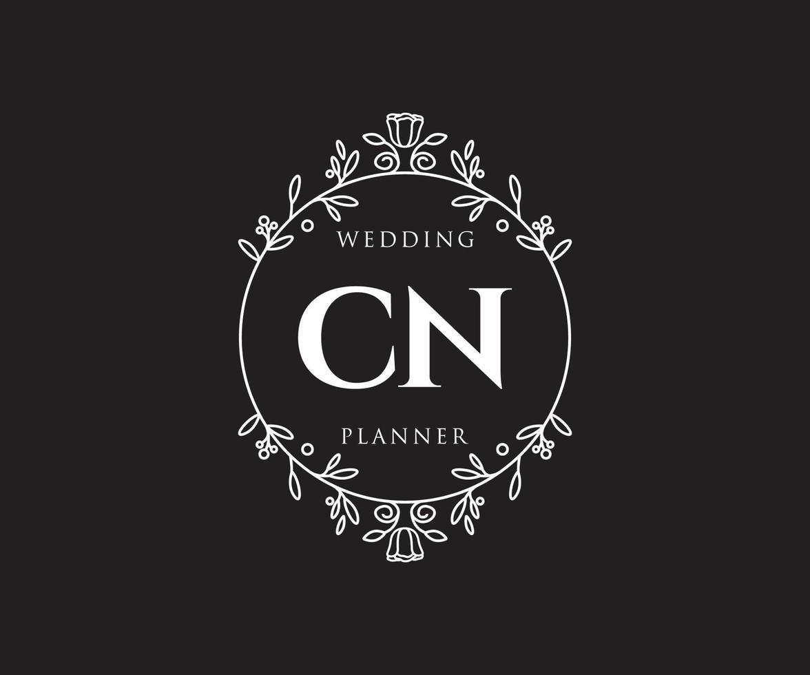 coleção de logotipos de monograma de casamento de letras iniciais cn, modelos modernos minimalistas e florais desenhados à mão para cartões de convite, salve a data, identidade elegante para restaurante, boutique, café em vetor