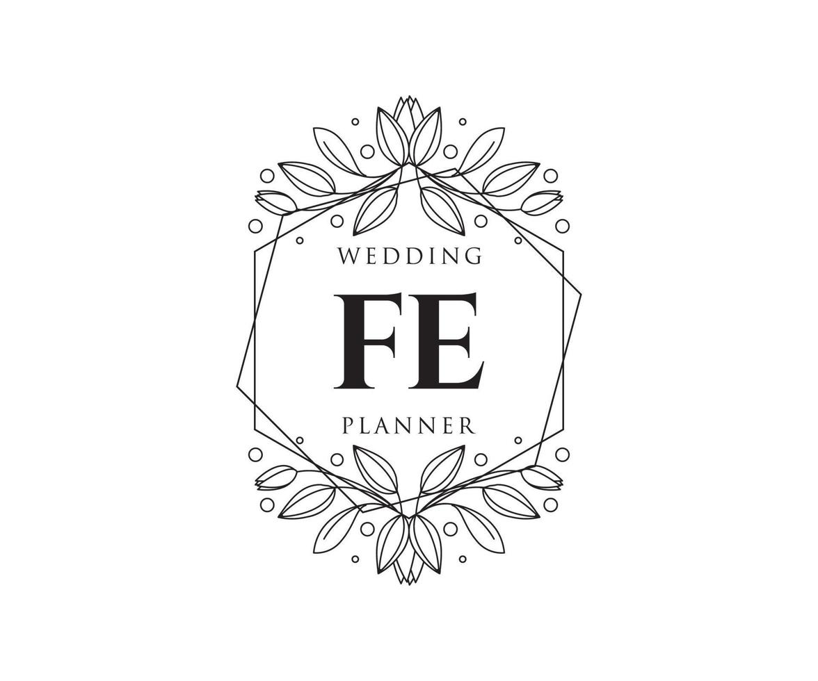 coleção de logotipos de monograma de casamento de letra de fe, modelos minimalistas e florais modernos desenhados à mão para cartões de convite, salve a data, identidade elegante para restaurante, boutique, café em vetor