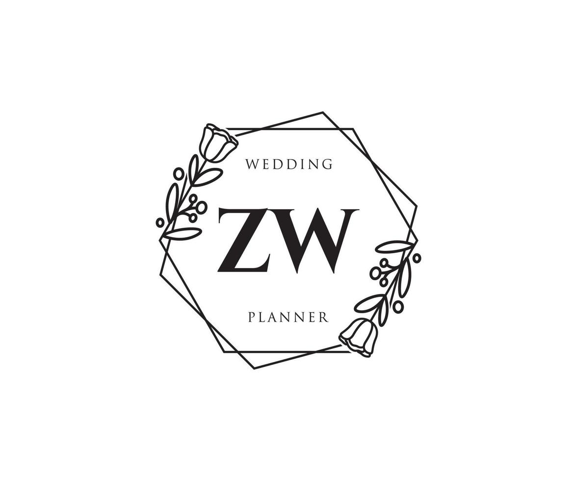 logo feminino inicial zw. utilizável para logotipos de natureza, salão, spa, cosméticos e beleza. elemento de modelo de design de logotipo de vetor plana.