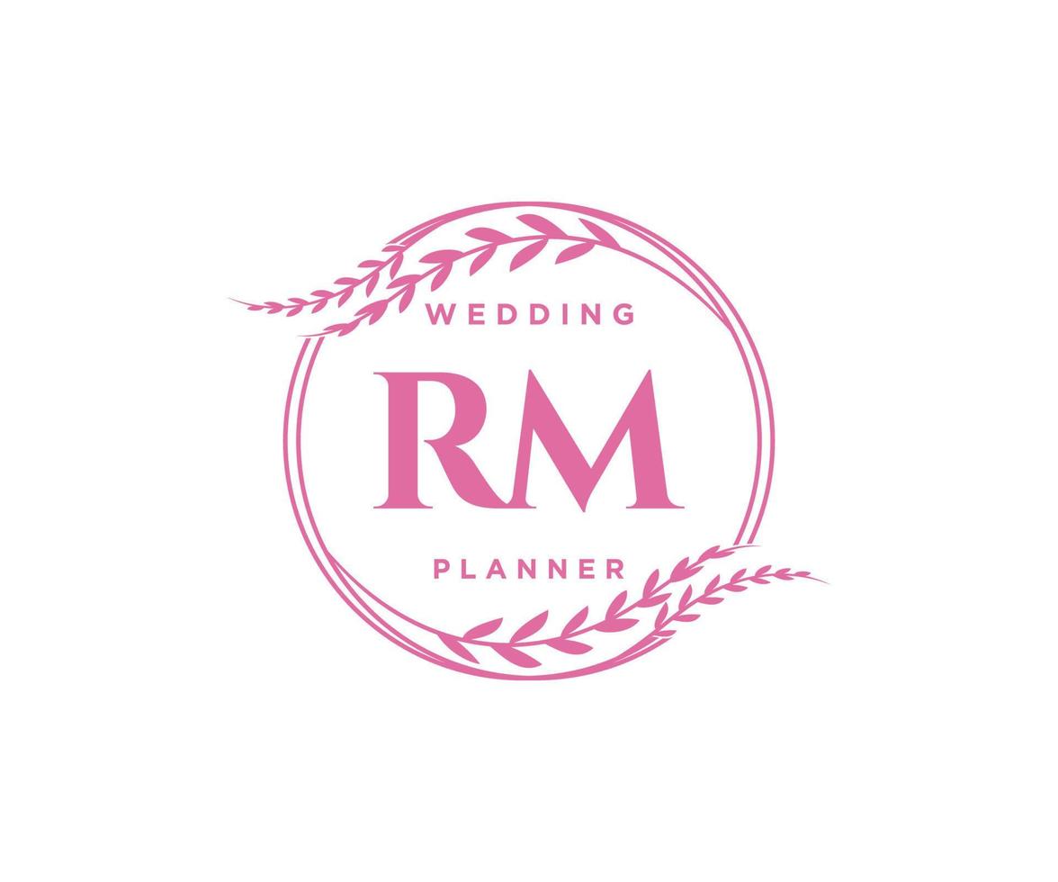 coleção de logotipos de monograma de casamento de letra de iniciais rm, modelos modernos minimalistas e florais desenhados à mão para cartões de convite, salve a data, identidade elegante para restaurante, boutique, café em vetor