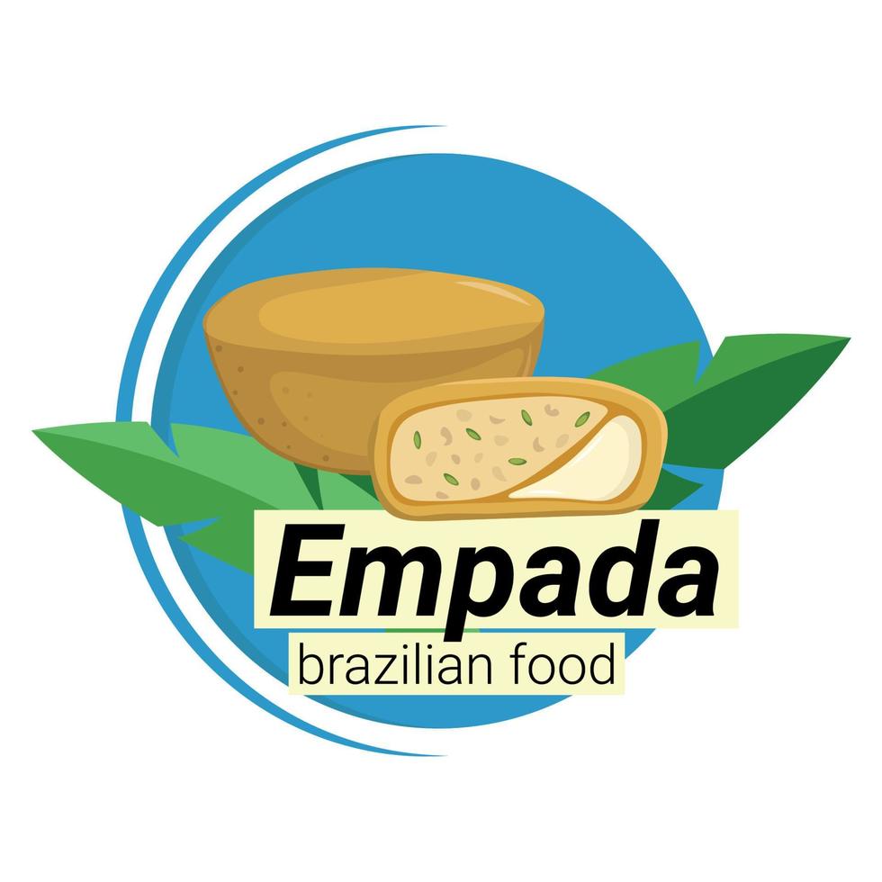 prato de cozinha brasileira em folhas de palmeira e fundo azul, comida brasileira, vetor plano, isolado em branco, empada