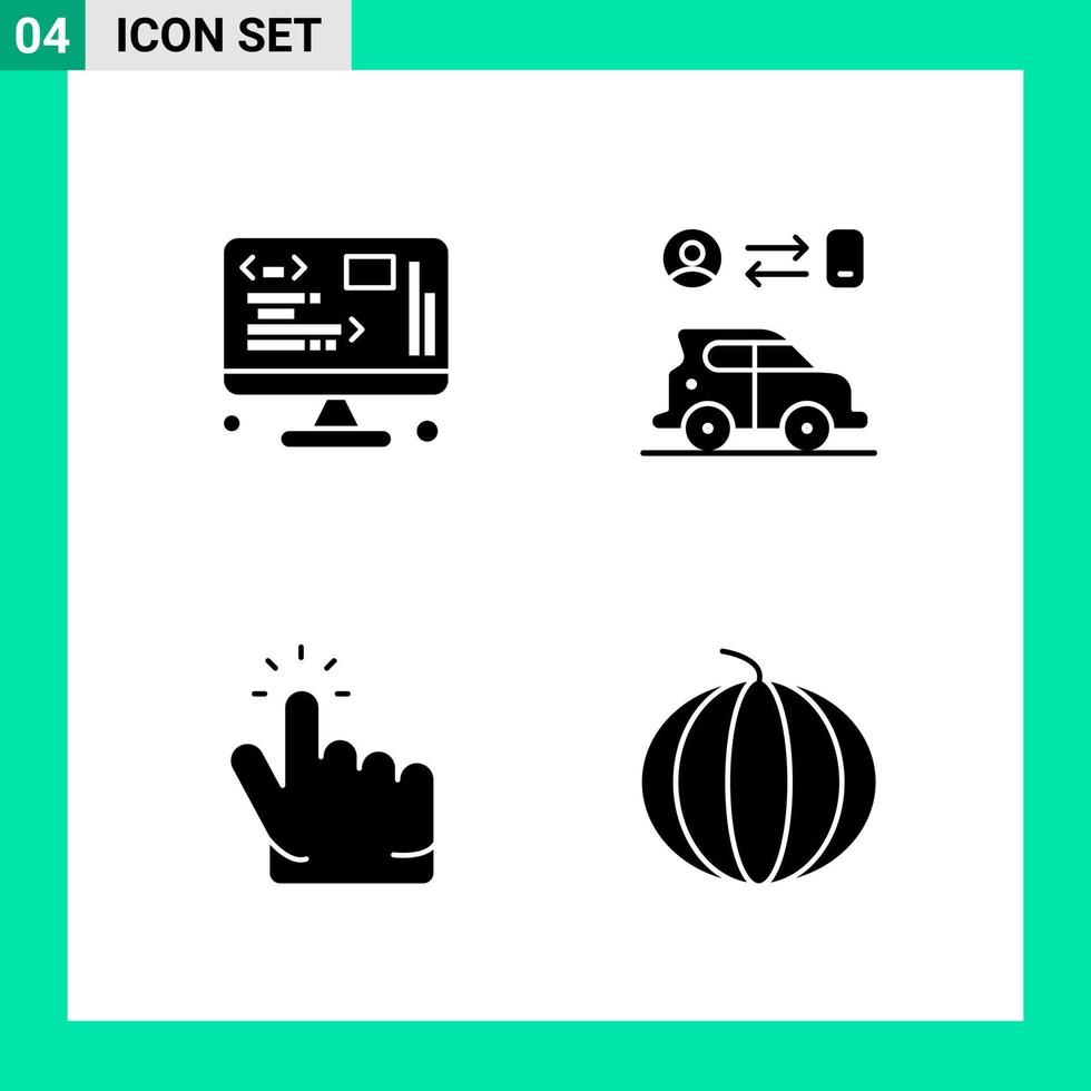 pacote de 4 símbolos de glifos de conjunto de ícones de estilo sólido para impressão de sinais criativos isolados no fundo branco 4 ícones de conjunto de ícones pretos criativos de fundo vetorial vetor