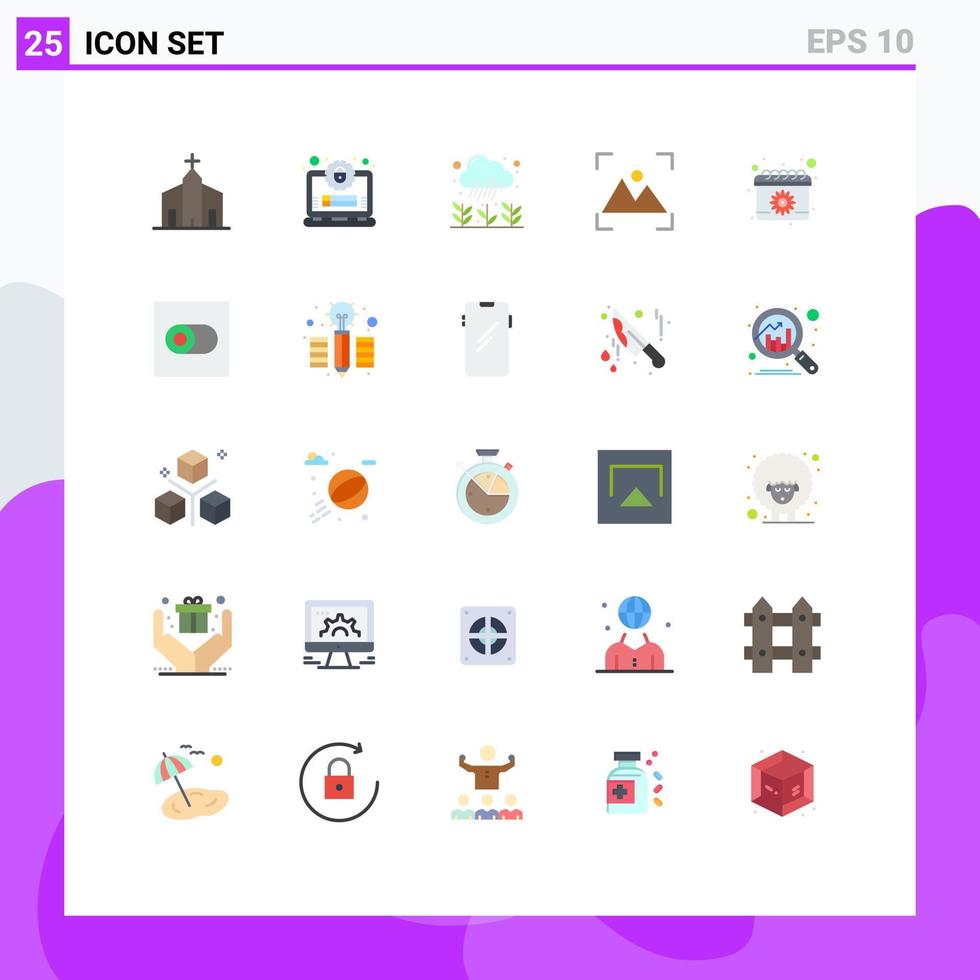 25 ícones criativos, sinais modernos e símbolos de foto de calendário, foco seguro, chuva, elementos de design de vetores editáveis