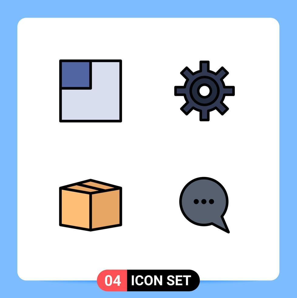 conjunto moderno de pictograma de 4 cores planas de linha preenchida de mensagem de caixa de interface de bate-papo de layout elementos de design de vetores editáveis