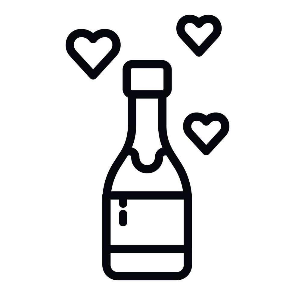 ícone de garrafa de champanhe de lua de mel, estilo de estrutura de tópicos vetor