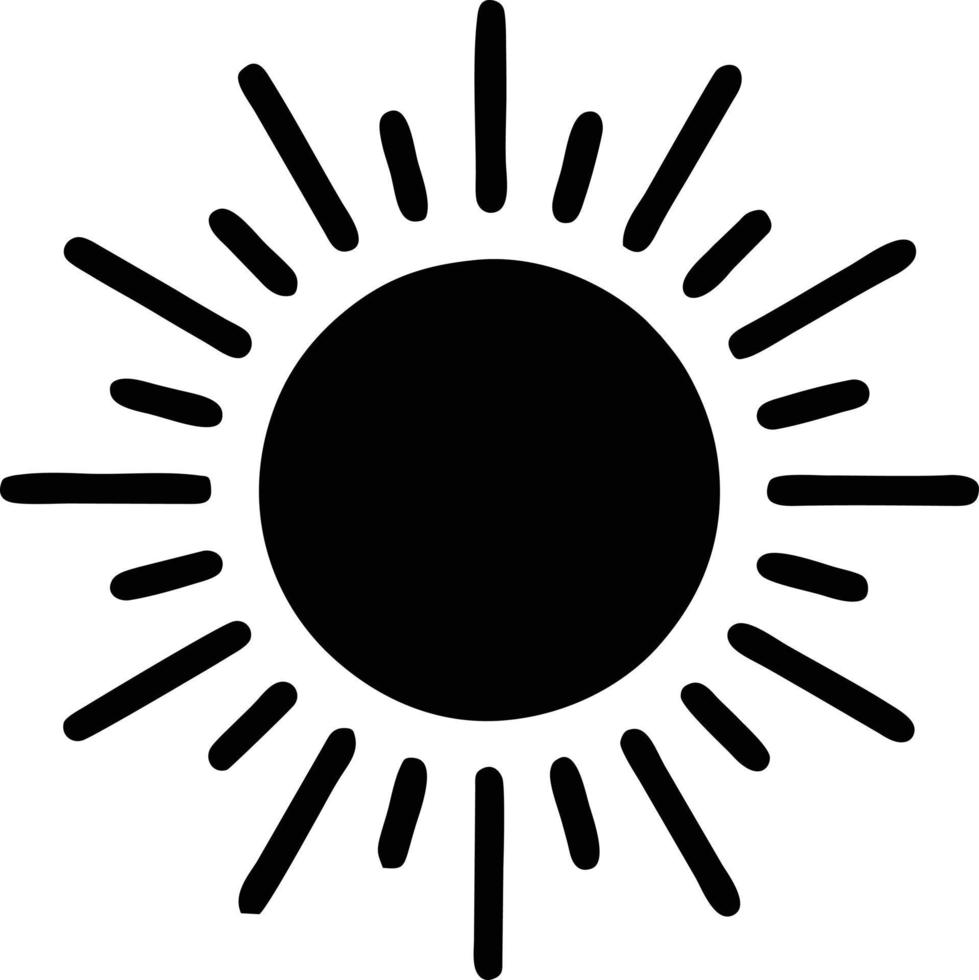 ícone do sol em fundo branco, ilustração do símbolo do ícone do sol em preto sobre fundo branco vetor