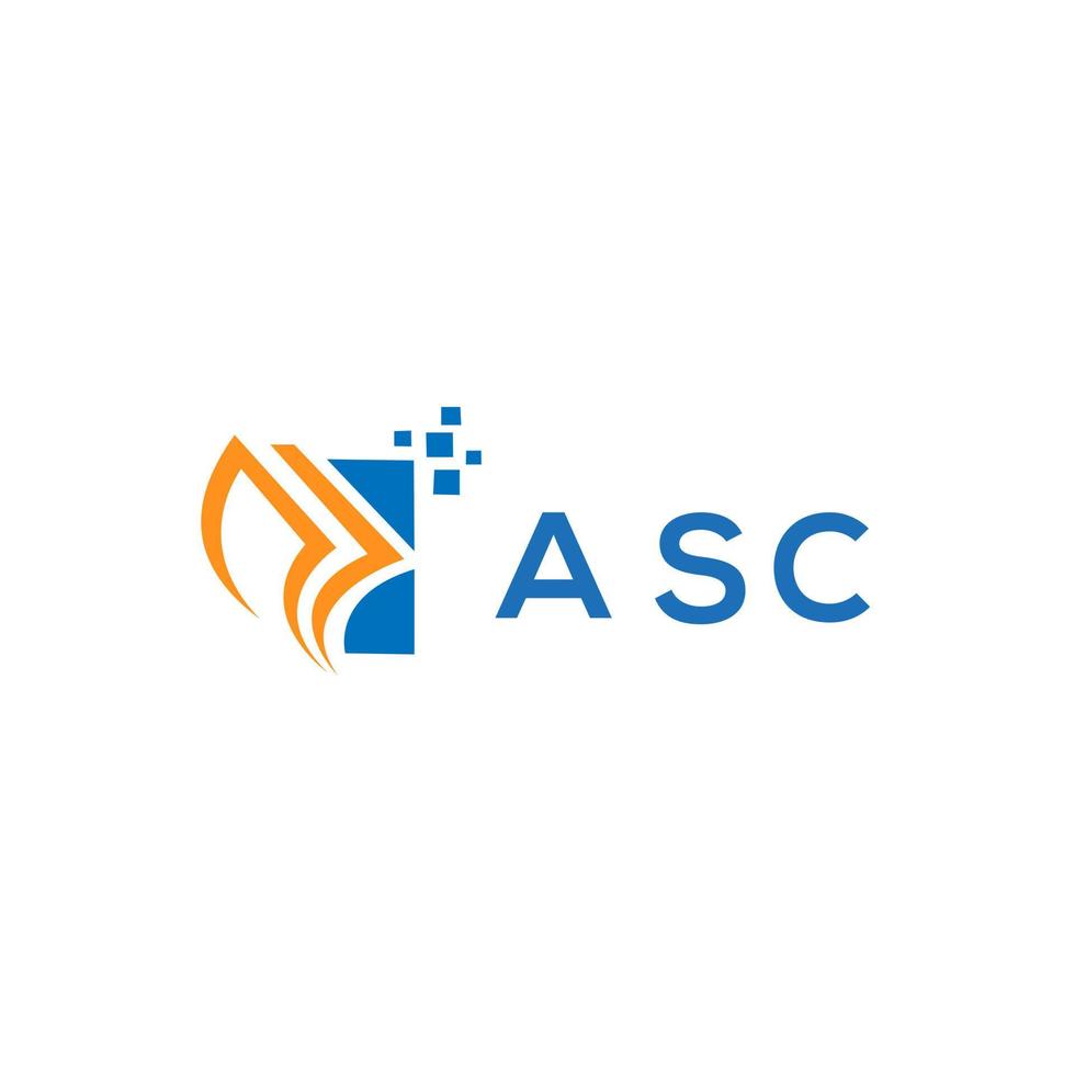 design de logotipo de contabilidade de reparo de crédito asc em fundo branco. conceito de logotipo de carta de gráfico de crescimento de iniciais criativas asc. design de logotipo de finanças de negócios asc. vetor