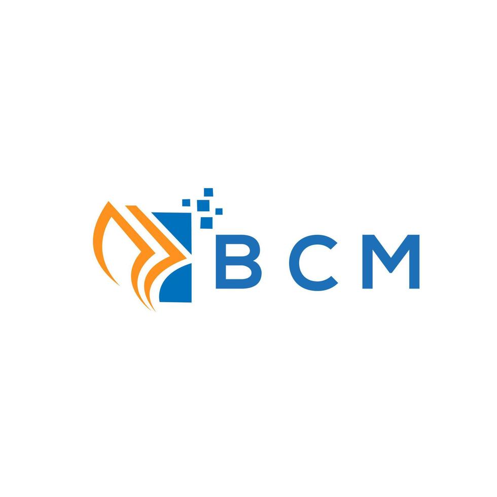 projeto do logotipo da contabilidade do reparo do crédito do bcm no fundo branco. conceito de logotipo de carta de gráfico de crescimento de iniciais criativas bcm. design de logotipo de finanças de negócios bcm. vetor