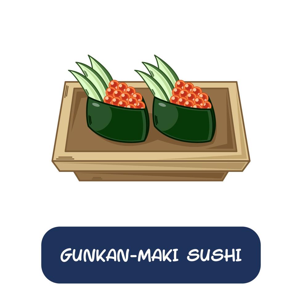 sushi gunkan-maki dos desenhos animados, vetor de comida japonesa isolado no fundo branco
