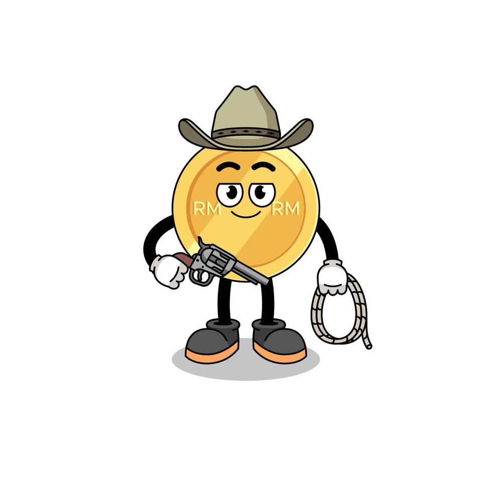 personagem mascote do ringgit malaio como um cowboy vetor