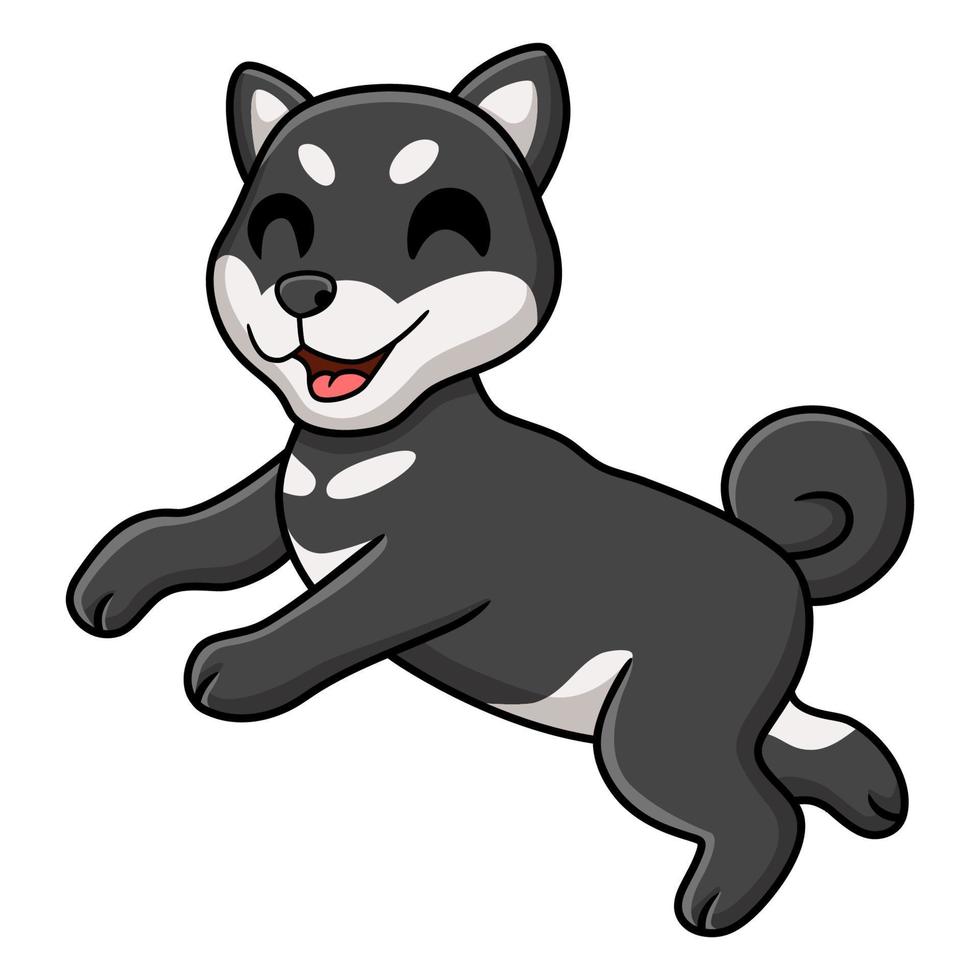 posando de desenho animado de cachorro preto bonito shiba inu vetor