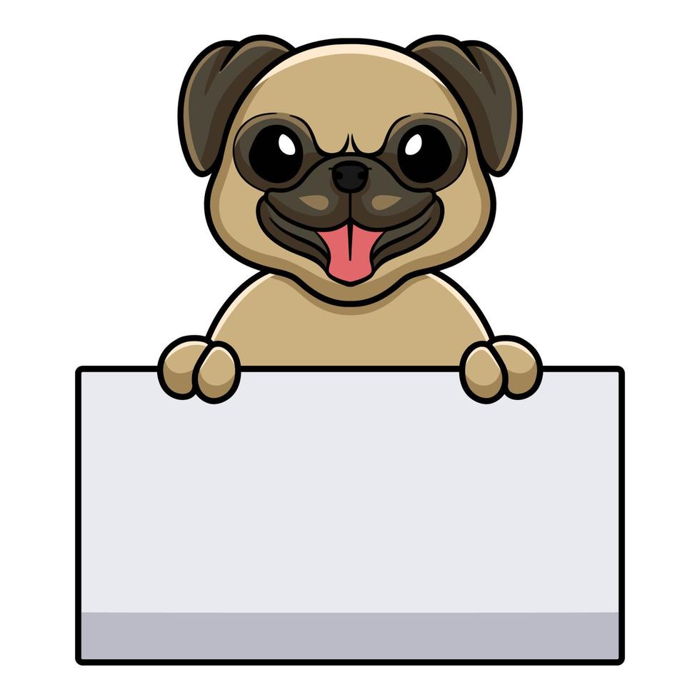 desenho de cachorro pug bonitinho segurando placa em branco vetor