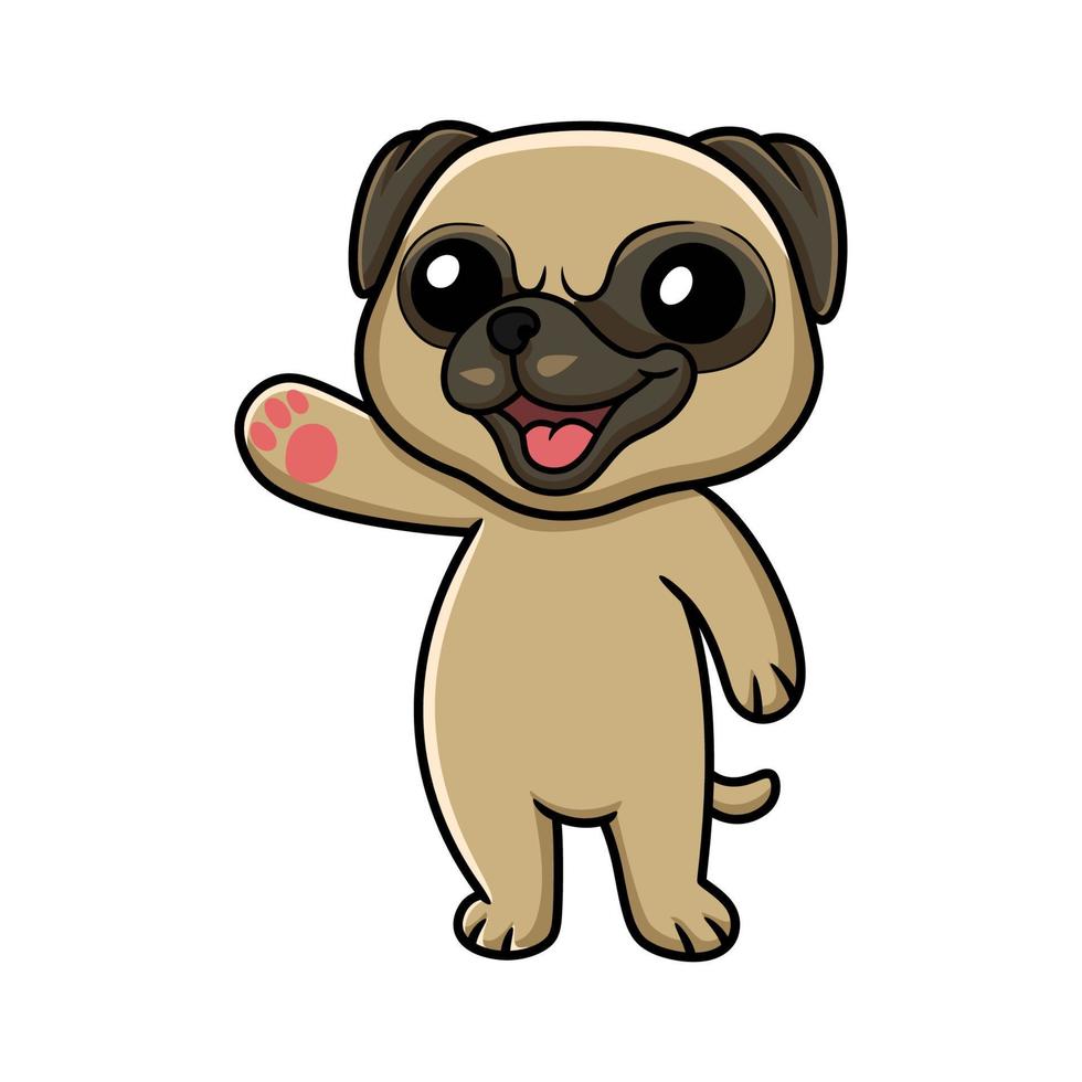 desenho de cachorro pug bonitinho acenando a mão vetor